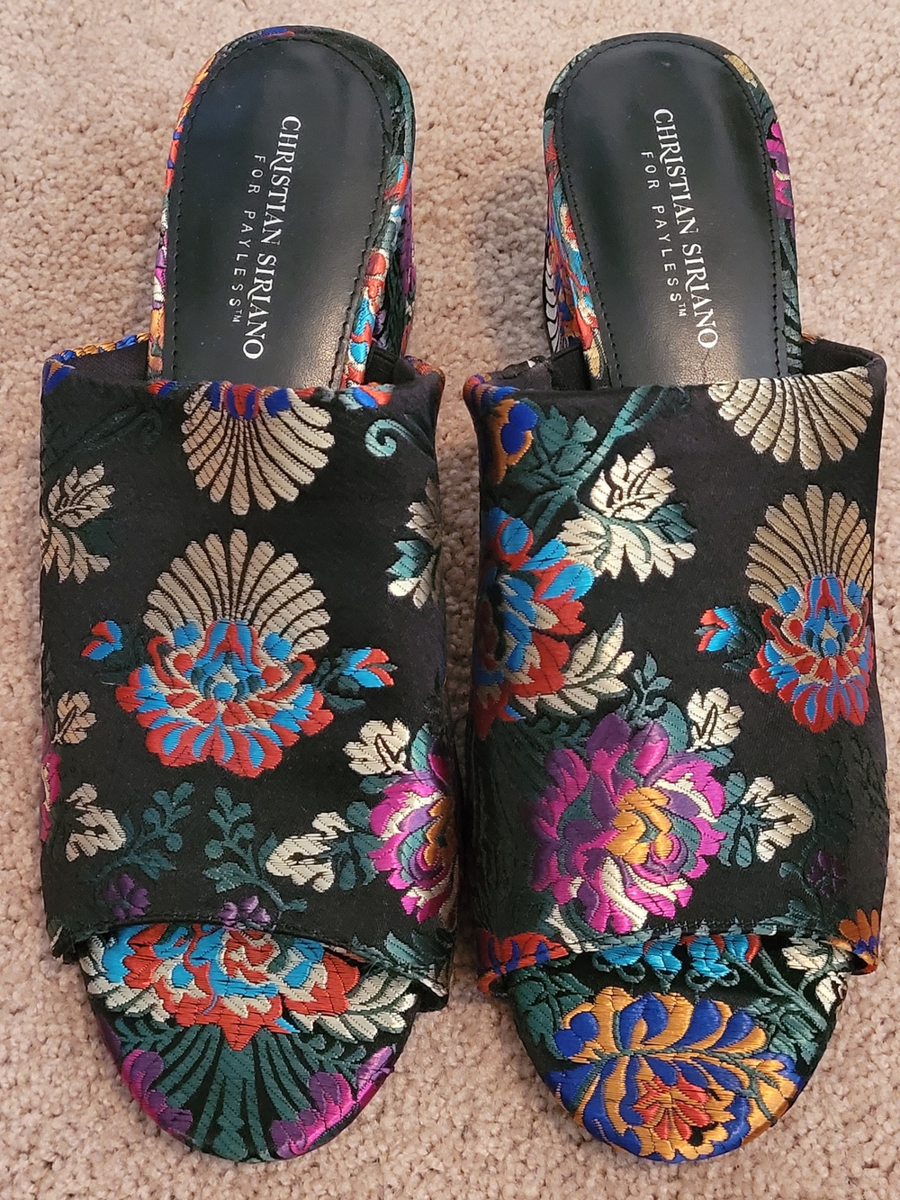 Christian Siriano Black Floral Embroidered Slide Sandals
